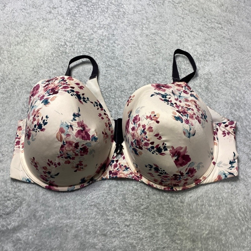 Torrid Womens 42DDD T-Shirt‎ Bra 360 Smoothing Floral Cream Purple Underwire